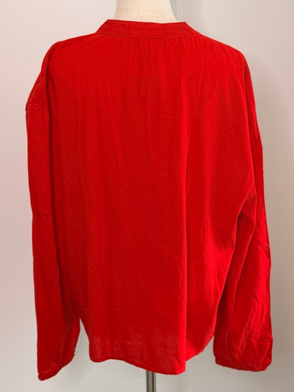 UP2 Fashion Red EcoVero Linen Blend Tassel Tie Blouse Top L NWT - Picture 5 of 10